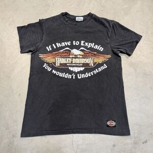 VTG Harley-Davidson SS Faded Shirt Men's S-M Hanes Beefy Short Sleeve Black